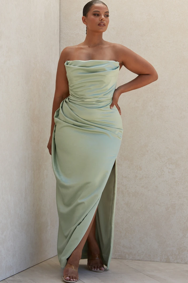 Satin Strapless Corset Maxi Dress ...